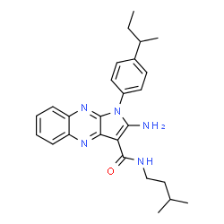 ChemSpider 2D Image | 2-Amino-1-(4-sec-butylphenyl)-N-(3-methylbutyl)-1H-pyrrolo[2,3-b]quinoxaline-3-carboxamide | C26H31N5O