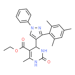 ChemSpider 2D Image | Ethyl 4-(3-mesityl-1-phenyl-1H-pyrazol-4-yl)-6-methyl-2-oxo-1,2,3,4-tetrahydro-5-pyrimidinecarboxylate | C26H28N4O3