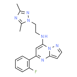 ChemSpider 2D Image | N-[2-(3,5-Dimethyl-1H-1,2,4-triazol-1-yl)ethyl]-5-(2-fluorophenyl)pyrazolo[1,5-a]pyrimidin-7-amine | C18H18FN7