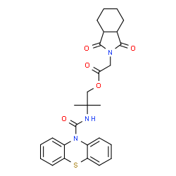ChemSpider 2D Image | 2-Methyl-2-[(10H-phenothiazin-10-ylcarbonyl)amino]propyl (1,3-dioxooctahydro-2H-isoindol-2-yl)acetate | C27H29N3O5S