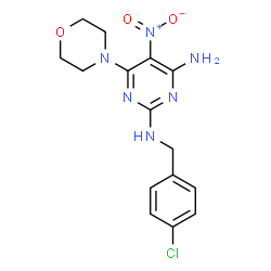 ChemSpider 2D Image | N~2~-(4-Chlorobenzyl)-6-(4-morpholinyl)-5-nitro-2,4-pyrimidinediamine | C15H17ClN6O3