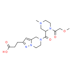 ChemSpider 2D Image | 3-(5-{[1-(Methoxyacetyl)-4-methyl-2-piperazinyl]carbonyl}-4,5,6,7-tetrahydropyrazolo[1,5-a]pyrazin-2-yl)propanoic acid | C18H27N5O5