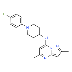 ChemSpider 2D Image | N-[1-(4-Fluorophenyl)-4-piperidinyl]-2,5-dimethylpyrazolo[1,5-a]pyrimidin-7-amine | C19H22FN5