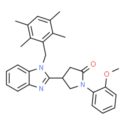ChemSpider 2D Image | 1-(2-Methoxyphenyl)-4-[1-(2,3,5,6-tetramethylbenzyl)-1H-benzimidazol-2-yl]-2-pyrrolidinone | C29H31N3O2