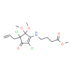 ChemSpider 2D Image | Methyl 4-[(4-allyl-2,4-dichloro-5,5-dimethoxy-3-oxo-1-cyclopenten-1-yl)amino]butanoate | C15H21Cl2NO5