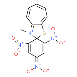 ChemSpider 2D Image | [(3-Methyl-2',6'-dinitro-4'H-spiro[cyclohepta[d][1,3]thiazol-3-ium-2,1'-cyclohexa[2,5]dien]-4'-ylidene)(oxido)-lambda~5~-azanyl]oxidanide | C14H10N4O6S