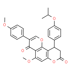 ChemSpider 2D Image | 10-(4-Isopropoxyphenyl)-5-methoxy-3-(4-methoxyphenyl)-9,10-dihydro-4H,8H-pyrano[2,3-f]chromene-4,8-dione | C29H26O7