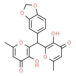 ChemSpider 2D Image | 2,2'-(1,3-Benzodioxol-5-ylmethylene)bis(3-hydroxy-6-methyl-4H-pyran-4-one) | C20H16O8