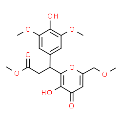 ChemSpider 2D Image | Methyl 3-(4-hydroxy-3,5-dimethoxyphenyl)-3-[3-hydroxy-6-(methoxymethyl)-4-oxo-4H-pyran-2-yl]propanoate | C19H22O9