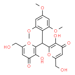 ChemSpider 2D Image | 2,2'-[(2,4,6-Trimethoxyphenyl)methylene]bis[3-hydroxy-6-(hydroxymethyl)-4H-pyran-4-one] | C22H22O11