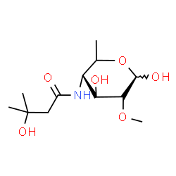 ChemSpider 2D Image | (5xi)-4,6-Dideoxy-4-[(3-hydroxy-3-methylbutanoyl)amino]-2-O-methyl-D-xylo-hexopyranose | C12H23NO6