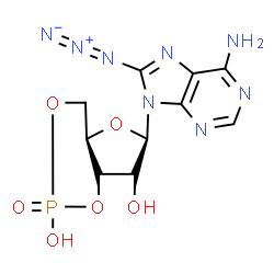 ChemSpider 2D Image | (4aR,6R,7R,7aS)-6-(6-Amino-8-azido-9H-purin-9-yl)tetrahydro-4H-furo[3,2-d][1,3,2]dioxaphosphinine-2,7-diol 2-oxide | C10H11N8O6P