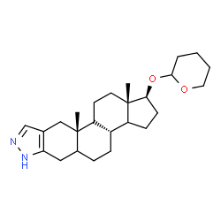 ChemSpider 2D Image | (1S,3bR,10aS,12aS)-10a,12a-Dimethyl-1-(tetrahydro-2H-pyran-2-yloxy)-1,2,3,3a,3b,4,5,5a,6,7,10,10a,10b,11,12,12a-hexadecahydrocyclopenta[5,6]naphtho[1,2-f]indazole | C25H38N2O2