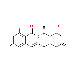 ChemSpider 2D Image | (3S,11E)-5,14,16-Trihydroxy-3-methyl-3,4,5,6,9,10-hexahydro-1H-2-benzoxacyclotetradecine-1,7(8H)-dione | C18H22O6