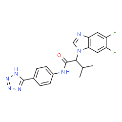 ChemSpider 2D Image | 2-(5,6-Difluoro-1H-benzimidazol-1-yl)-3-methyl-N-[4-(1H-tetrazol-5-yl)phenyl]butanamide | C19H17F2N7O