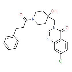 ChemSpider 2D Image | 7-CHLORO-3-{[4-HYDROXY-1-(3-PHENYLPROPANOYL)PIPERIDIN-4-YL]METHYL}QUINAZOLIN-4-ONE | C23H24ClN3O3