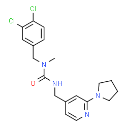 ChemSpider 2D Image | 1-(3,4-Dichlorobenzyl)-1-methyl-3-{[2-(1-pyrrolidinyl)-4-pyridinyl]methyl}urea | C19H22Cl2N4O