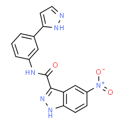 ChemSpider 2D Image | 5-Nitro-N-[3-(1H-pyrazol-5-yl)phenyl]-1H-indazole-3-carboxamide | C17H12N6O3