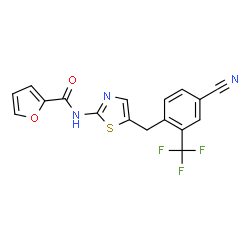 ChemSpider 2D Image | N-{5-[4-Cyano-2-(trifluoromethyl)benzyl]-1,3-thiazol-2-yl}-2-furamide | C17H10F3N3O2S
