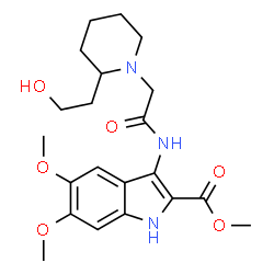 ChemSpider 2D Image | Methyl 3-({[2-(2-hydroxyethyl)-1-piperidinyl]acetyl}amino)-5,6-dimethoxy-1H-indole-2-carboxylate | C21H29N3O6