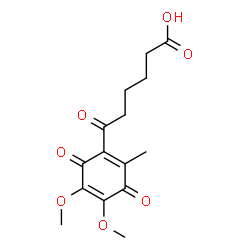 ChemSpider 2D Image | 6-(4,5-Dimethoxy-2-methyl-3,6-dioxo-1,4-cyclohexadien-1-yl)-6-oxohexanoic acid | C15H18O7
