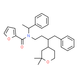 ChemSpider 2D Image | N-[3-(2,2-Dimethyltetrahydro-2H-pyran-4-yl)-4-phenylbutyl]-N-(1-phenylethyl)-2-furamide | C30H37NO3