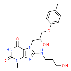 ChemSpider 2D Image | 7-[2-Hydroxy-3-(4-methylphenoxy)propyl]-8-[(3-hydroxypropyl)amino]-3-methyl-3,7-dihydro-1H-purine-2,6-dione | C19H25N5O5