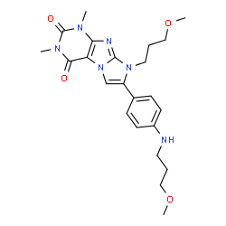 ChemSpider 2D Image | 8-(3-Methoxypropyl)-7-{4-[(3-methoxypropyl)amino]phenyl}-1,3-dimethyl-1H-imidazo[2,1-f]purine-2,4(3H,8H)-dione | C23H30N6O4