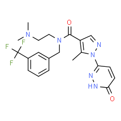 ChemSpider 2D Image | N-[2-(Dimethylamino)ethyl]-5-methyl-1-(6-oxo-1,6-dihydro-3-pyridazinyl)-N-[3-(trifluoromethyl)benzyl]-1H-pyrazole-4-carboxamide | C21H23F3N6O2