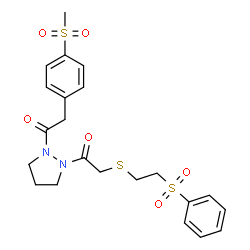 ChemSpider 2D Image | 2-[4-(Methylsulfonyl)phenyl]-1-[2-({[2-(phenylsulfonyl)ethyl]sulfanyl}acetyl)-1-pyrazolidinyl]ethanone | C22H26N2O6S3