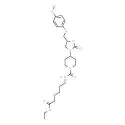 ChemSpider 2D Image | Ethyl 6-{[(4-{5-[(4-methoxyphenoxy)methyl]-2-oxo-1,3-oxazolidin-3-yl}-1-piperidinyl)carbonyl]amino}hexanoate | C25H37N3O7