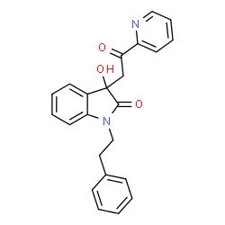 ChemSpider 2D Image | 3-Hydroxy-3-[2-oxo-2-(2-pyridinyl)ethyl]-1-(2-phenylethyl)-1,3-dihydro-2H-indol-2-one | C23H20N2O3