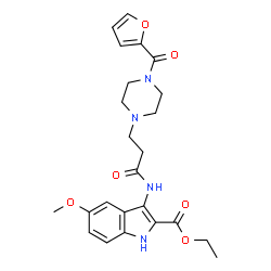 ChemSpider 2D Image | Ethyl 3-({3-[4-(2-furoyl)-1-piperazinyl]propanoyl}amino)-5-methoxy-1H-indole-2-carboxylate | C24H28N4O6