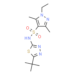 ChemSpider 2D Image | 1-Ethyl-3,5-dimethyl-N-[5-(2-methyl-2-propanyl)-1,3,4-thiadiazol-2-yl]-1H-pyrazole-4-sulfonamide | C13H21N5O2S2