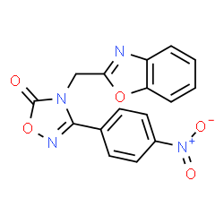 ChemSpider 2D Image | 4-(1,3-Benzoxazol-2-ylmethyl)-3-(4-nitrophenyl)-1,2,4-oxadiazol-5(4H)-one | C16H10N4O5