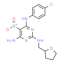 ChemSpider 2D Image | N~4~-(4-Chlorophenyl)-5-nitro-N~2~-(tetrahydro-2-furanylmethyl)-2,4,6-pyrimidinetriamine | C15H17ClN6O3