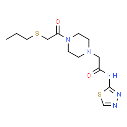 ChemSpider 2D Image | 2-{4-[(Propylsulfanyl)acetyl]-1-piperazinyl}-N-(1,3,4-thiadiazol-2-yl)acetamide | C13H21N5O2S2