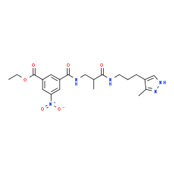 ChemSpider 2D Image | Ethyl 3-[(2-methyl-3-{[3-(3-methyl-1H-pyrazol-4-yl)propyl]amino}-3-oxopropyl)carbamoyl]-5-nitrobenzoate | C21H27N5O6