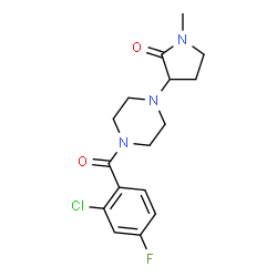 ChemSpider 2D Image | 3-[4-(2-Chloro-4-fluorobenzoyl)-1-piperazinyl]-1-methyl-2-pyrrolidinone | C16H19ClFN3O2