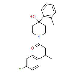ChemSpider 2D Image | 3-(4-Fluorophenyl)-1-[4-hydroxy-4-(2-methylphenyl)-1-piperidinyl]-1-butanone | C22H26FNO2