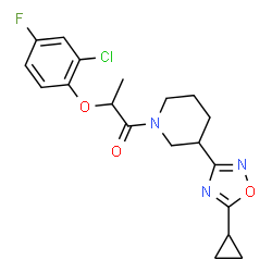 ChemSpider 2D Image | 2-(2-Chloro-4-fluorophenoxy)-1-[3-(5-cyclopropyl-1,2,4-oxadiazol-3-yl)-1-piperidinyl]-1-propanone | C19H21ClFN3O3