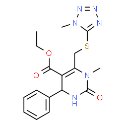ChemSpider 2D Image | Ethyl 1-methyl-6-{[(1-methyl-1H-tetrazol-5-yl)sulfanyl]methyl}-2-oxo-4-phenyl-1,2,3,4-tetrahydro-5-pyrimidinecarboxylate | C17H20N6O3S