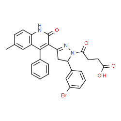 ChemSpider 2D Image | 4-[5-(3-Bromophenyl)-3-(6-methyl-2-oxo-4-phenyl-1,2-dihydro-3-quinolinyl)-4,5-dihydro-1H-pyrazol-1-yl]-4-oxobutanoic acid | C29H24BrN3O4