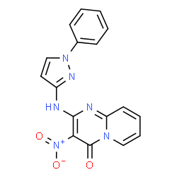 ChemSpider 2D Image | 3-Nitro-2-[(1-phenyl-1H-pyrazol-3-yl)amino]-4H-pyrido[1,2-a]pyrimidin-4-one | C17H12N6O3