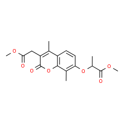 ChemSpider 2D Image | Methyl 2-{[3-(2-methoxy-2-oxoethyl)-4,8-dimethyl-2-oxo-2H-chromen-7-yl]oxy}propanoate | C18H20O7