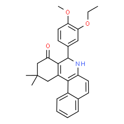 ChemSpider 2D Image | 5-(3-Ethoxy-4-methoxyphenyl)-2,2-dimethyl-2,3,5,6-tetrahydrobenzo[a]phenanthridin-4(1H)-one | C28H29NO3