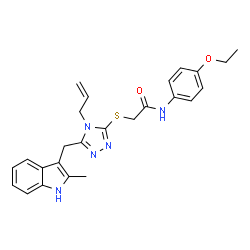 ChemSpider 2D Image | 2-({4-Allyl-5-[(2-methyl-1H-indol-3-yl)methyl]-4H-1,2,4-triazol-3-yl}sulfanyl)-N-(4-ethoxyphenyl)acetamide | C25H27N5O2S