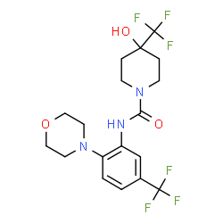 ChemSpider 2D Image | 4-Hydroxy-N-[2-(4-morpholinyl)-5-(trifluoromethyl)phenyl]-4-(trifluoromethyl)-1-piperidinecarboxamide | C18H21F6N3O3