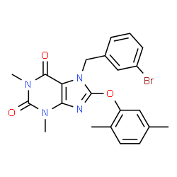 ChemSpider 2D Image | 7-(3-Bromobenzyl)-8-(2,5-dimethylphenoxy)-1,3-dimethyl-3,7-dihydro-1H-purine-2,6-dione | C22H21BrN4O3