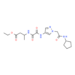 ChemSpider 2D Image | Ethyl 3-{[({1-[2-(cyclopentylamino)-2-oxoethyl]-1H-pyrazol-4-yl}amino)(oxo)acetyl]amino}butanoate | C18H27N5O5